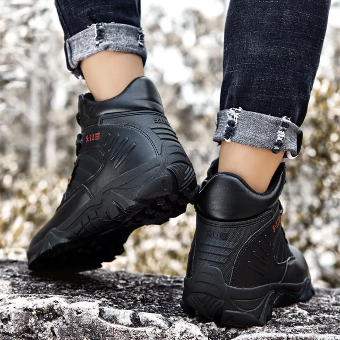 Men's Tactical Ankle Boots: Side Zipper Military Work Boots, Hook & Loop Closure