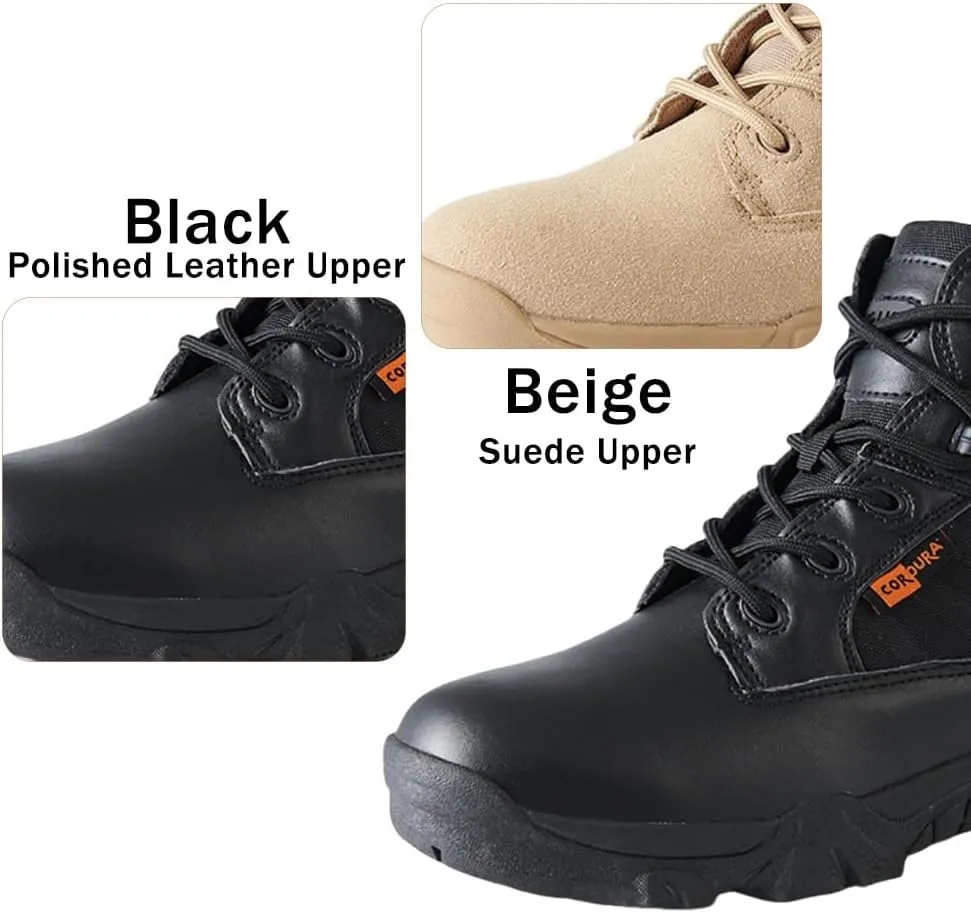 Men's Tactical Ankle Boots: Side Zipper Military Work Boots, Hook & Loop Closure
