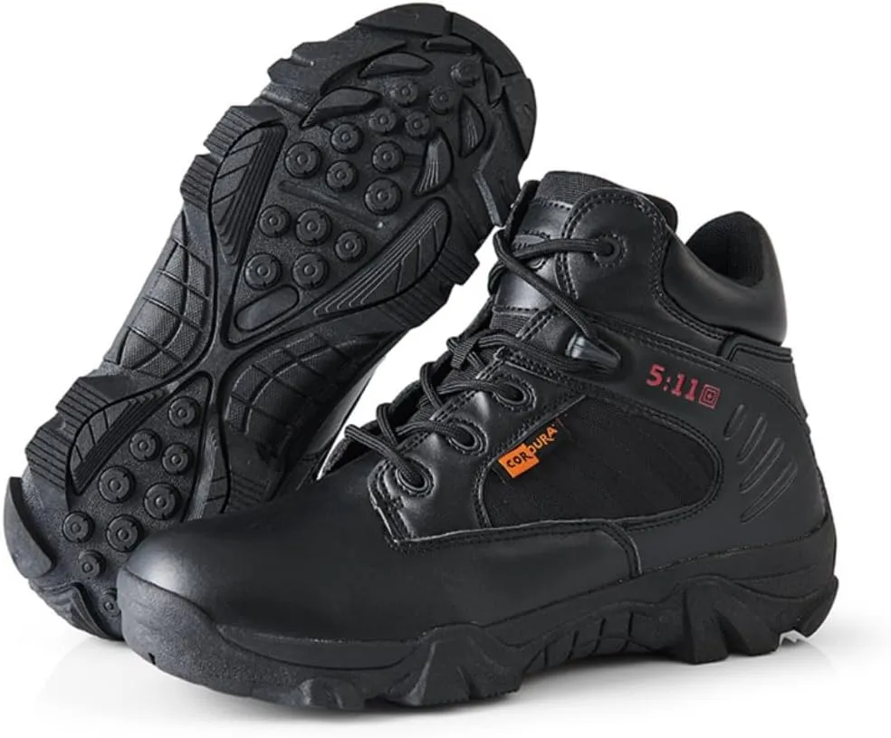 Men's Tactical Ankle Boots: Side Zipper Military Work Boots, Hook & Loop Closure