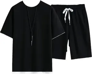 Men's Waffle Sportswear Set, Cool Oversized Short Sleeve & Shorts