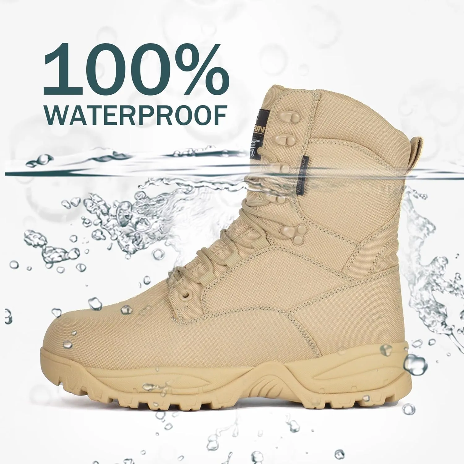 Men's Waterproof Military Tactical Boots Lightweight Work Boot Insulated Hunting Boots, 8 Inches Lace-up Outdoor Boots, 400g Thinsulate