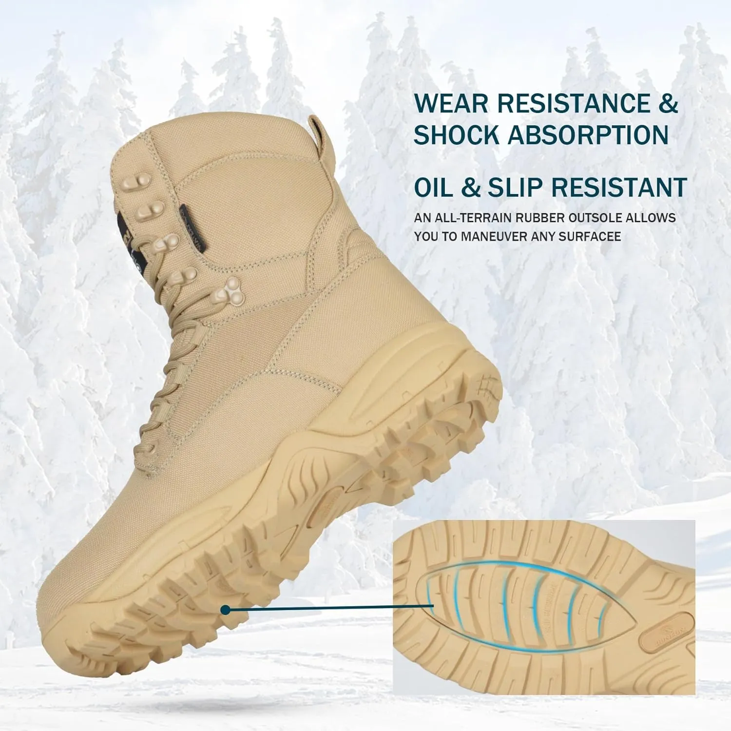 Men's Waterproof Military Tactical Boots Lightweight Work Boot Insulated Hunting Boots, 8 Inches Lace-up Outdoor Boots, 400g Thinsulate