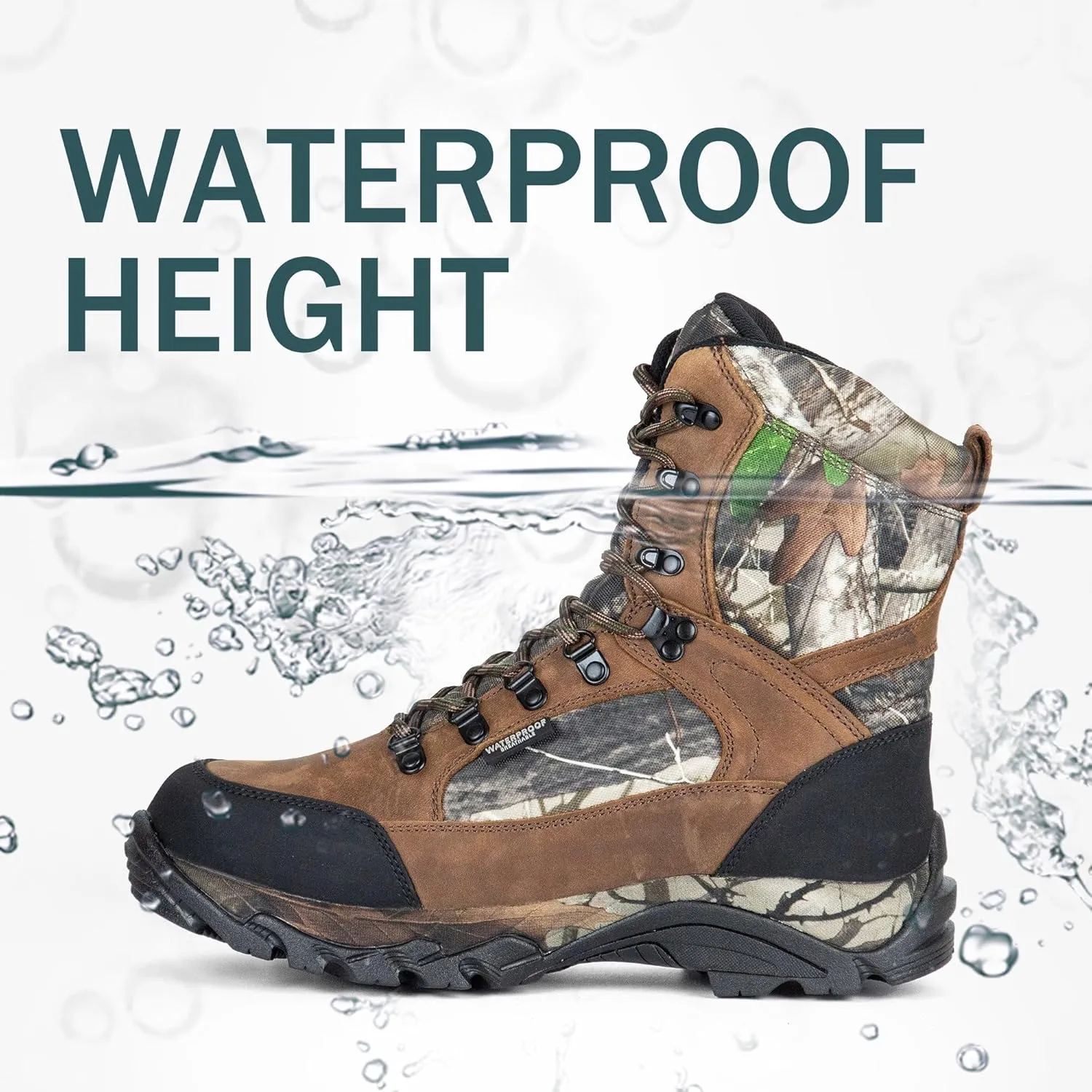 Men's Waterproof Military Tactical Work Boots 8 Inch Lightweight Leather Combat Boot, 400g Thinsulate