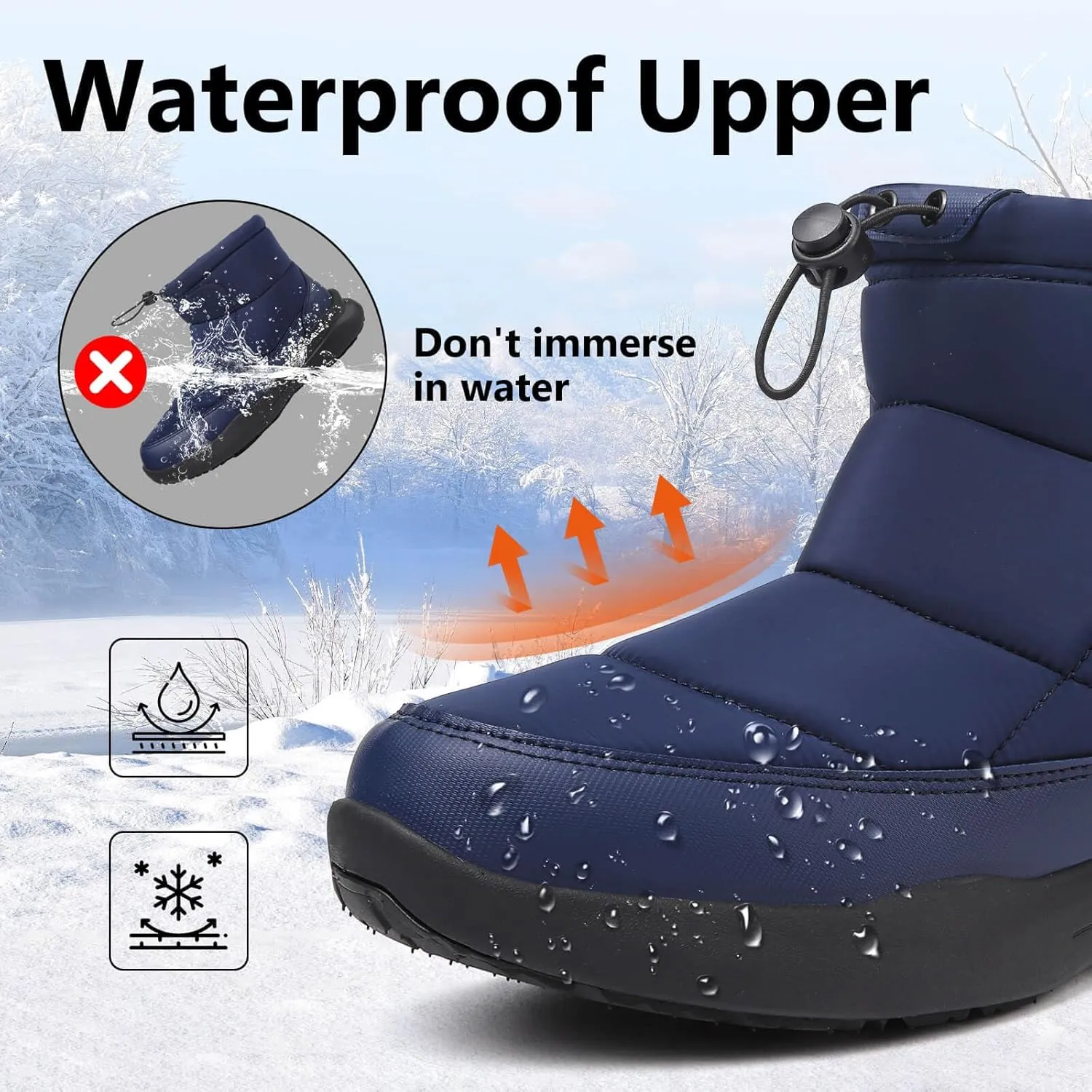 Men's Winter Snow Boots Warm Fur Lined Waterproof Anti Slip Warm Boots Outdoor Walking Boots Comfortable and Lightweight Ankle Boots for Men