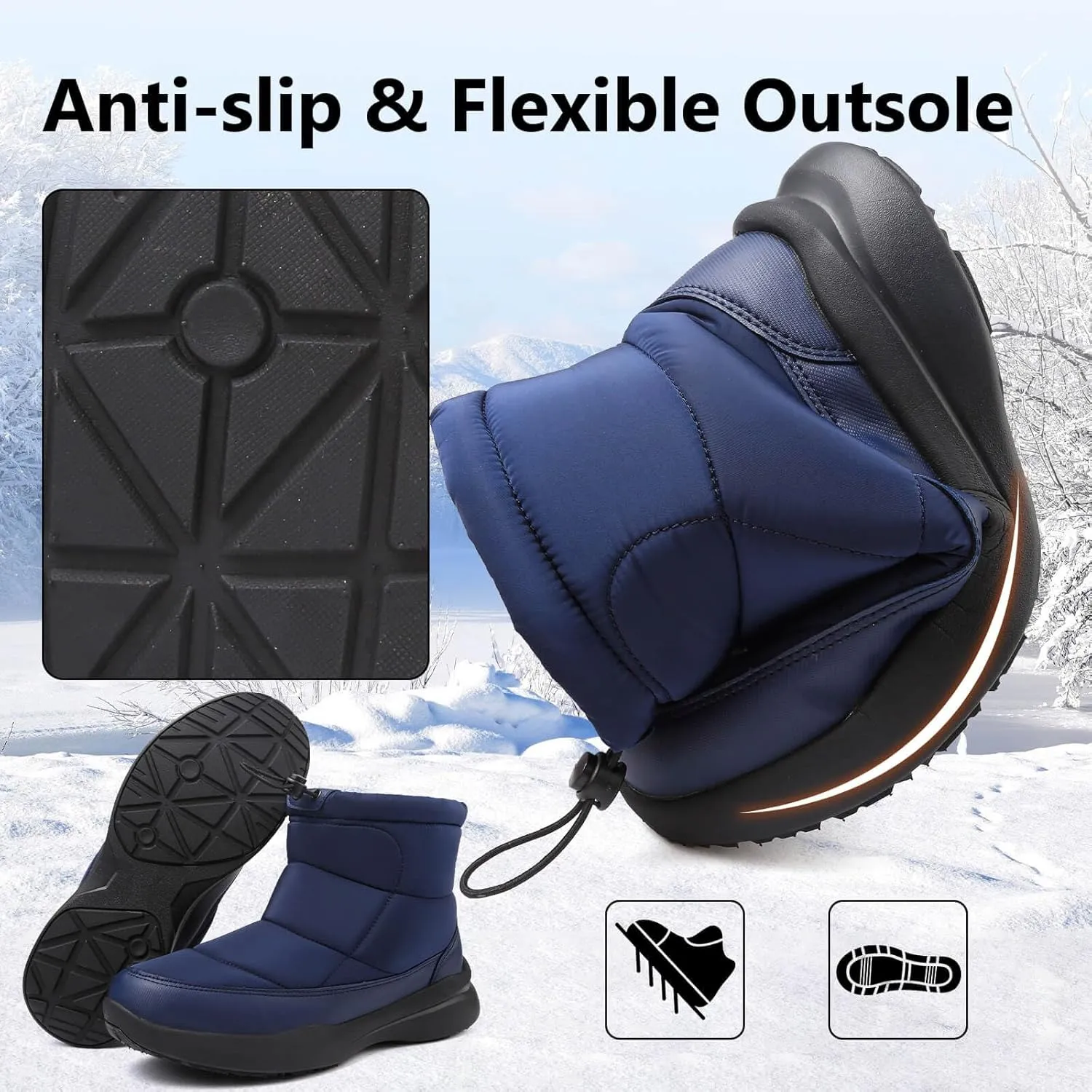 Men's Winter Snow Boots Warm Fur Lined Waterproof Anti Slip Warm Boots Outdoor Walking Boots Comfortable and Lightweight Ankle Boots for Men