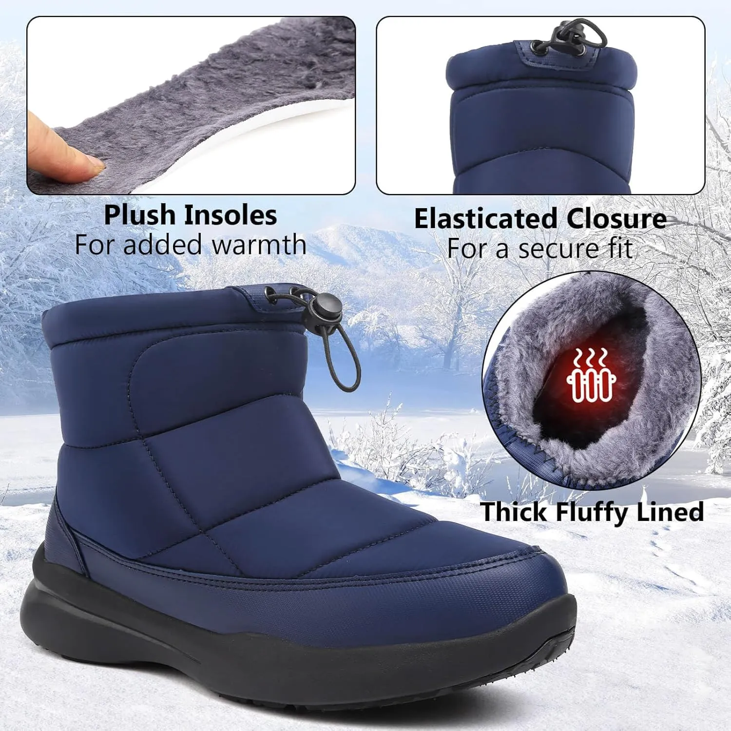 Men's Winter Snow Boots Warm Fur Lined Waterproof Anti Slip Warm Boots Outdoor Walking Boots Comfortable and Lightweight Ankle Boots for Men