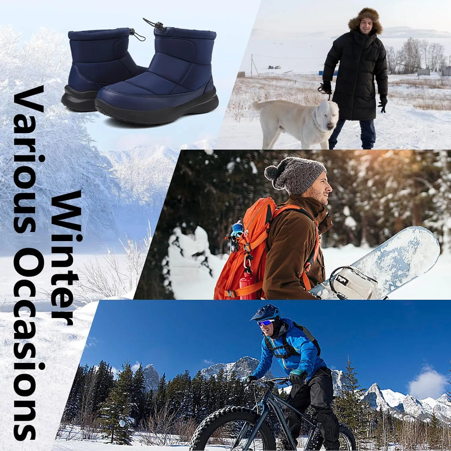 Men's Winter Snow Boots Warm Fur Lined Waterproof Anti Slip Warm Boots Outdoor Walking Boots Comfortable and Lightweight Ankle Boots for Men