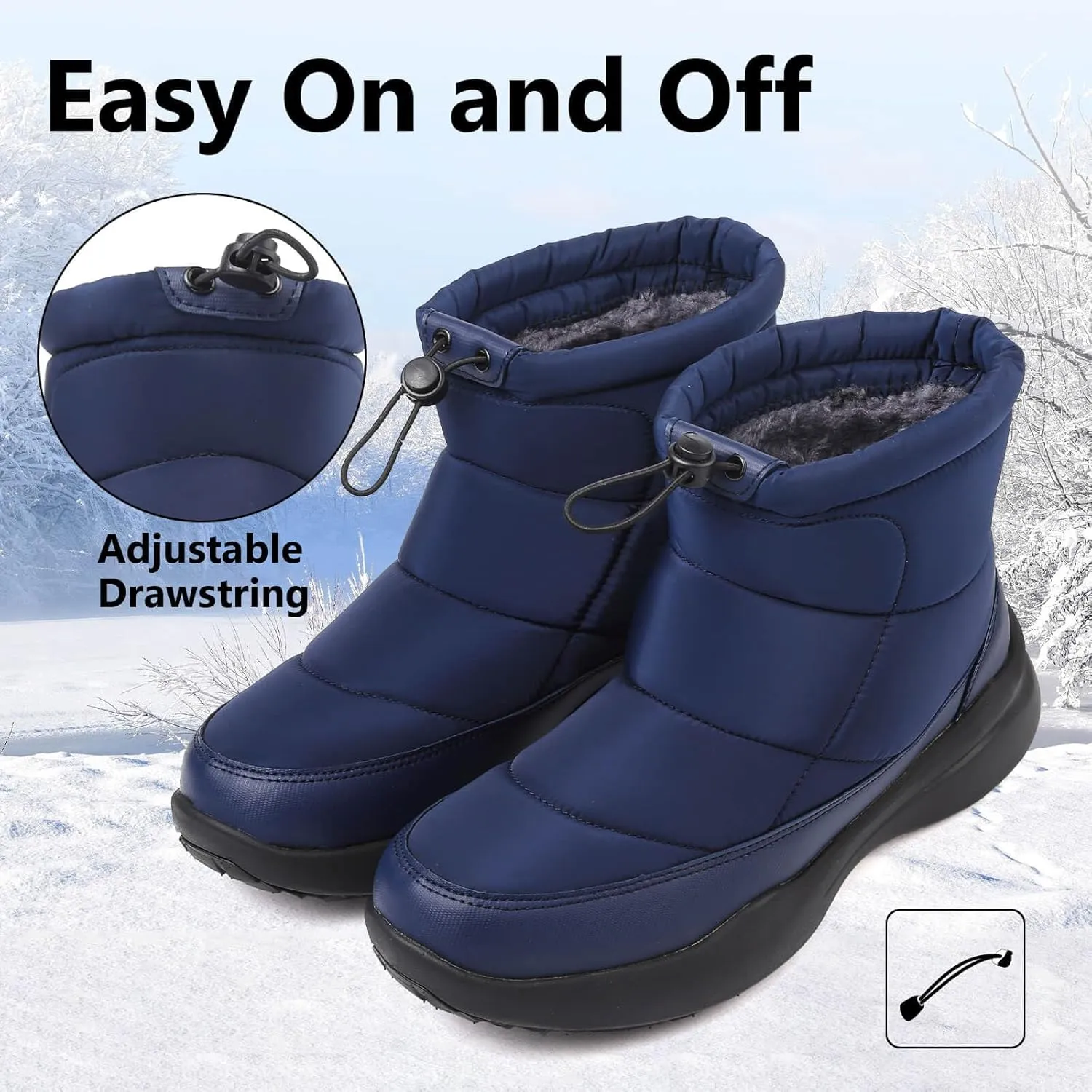 Men's Winter Snow Boots Warm Fur Lined Waterproof Anti Slip Warm Boots Outdoor Walking Boots Comfortable and Lightweight Ankle Boots for Men