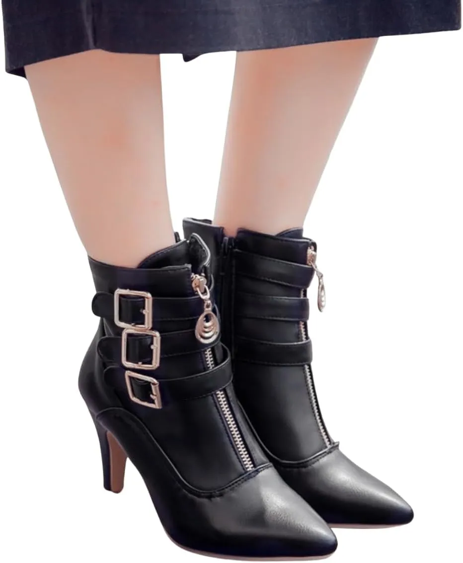 MEOTINA Gold High Heels for Women Kitten Heel Pointed Toe Short Womens Booties Buckle High Heeled Ankle Metallic Shoes