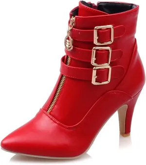 MEOTINA Gold High Heels for Women Kitten Heel Pointed Toe Short Womens Booties Buckle High Heeled Ankle Metallic Shoes