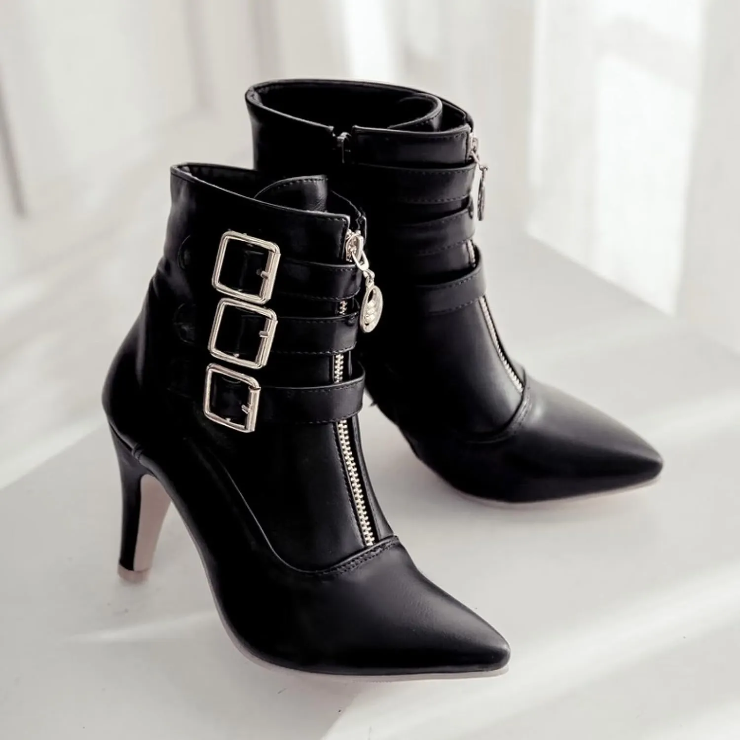 MEOTINA Gold High Heels for Women Kitten Heel Pointed Toe Short Womens Booties Buckle High Heeled Ankle Metallic Shoes
