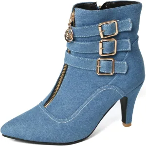MEOTINA Gold High Heels for Women Kitten Heel Pointed Toe Short Womens Booties Buckle High Heeled Ankle Metallic Shoes