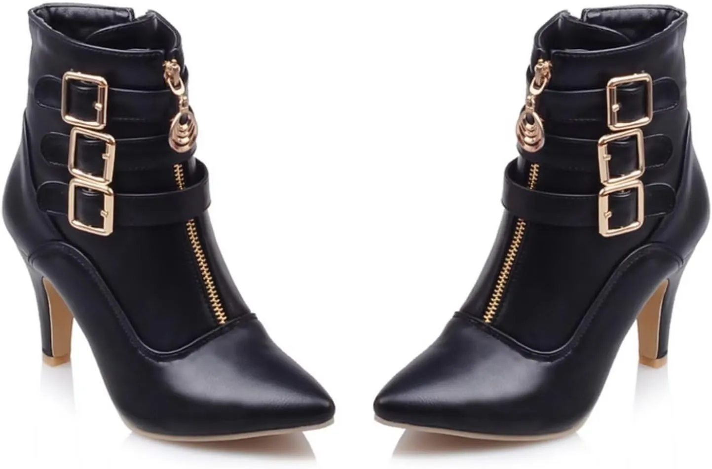 MEOTINA Gold High Heels for Women Kitten Heel Pointed Toe Short Womens Booties Buckle High Heeled Ankle Metallic Shoes