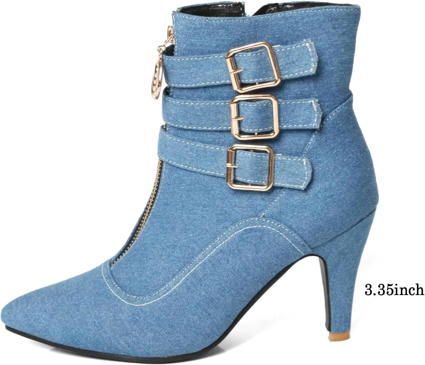 MEOTINA Gold High Heels for Women Kitten Heel Pointed Toe Short Womens Booties Buckle High Heeled Ankle Metallic Shoes