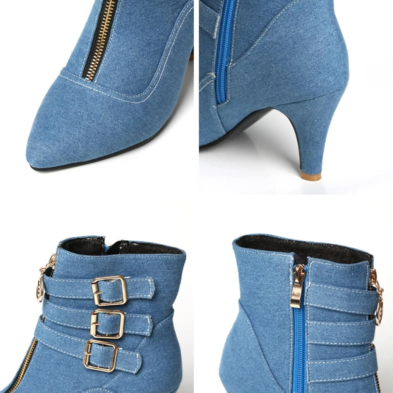 MEOTINA Gold High Heels for Women Kitten Heel Pointed Toe Short Womens Booties Buckle High Heeled Ankle Metallic Shoes
