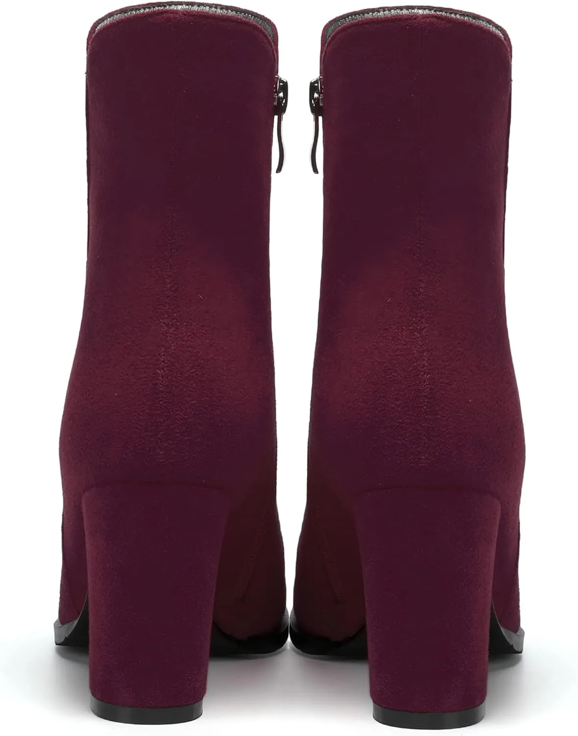 MERRORI Womens Round Toe Office Suede Zip Booties Work Casual Chunky High Heel Zip High Boots 3.3 Inch