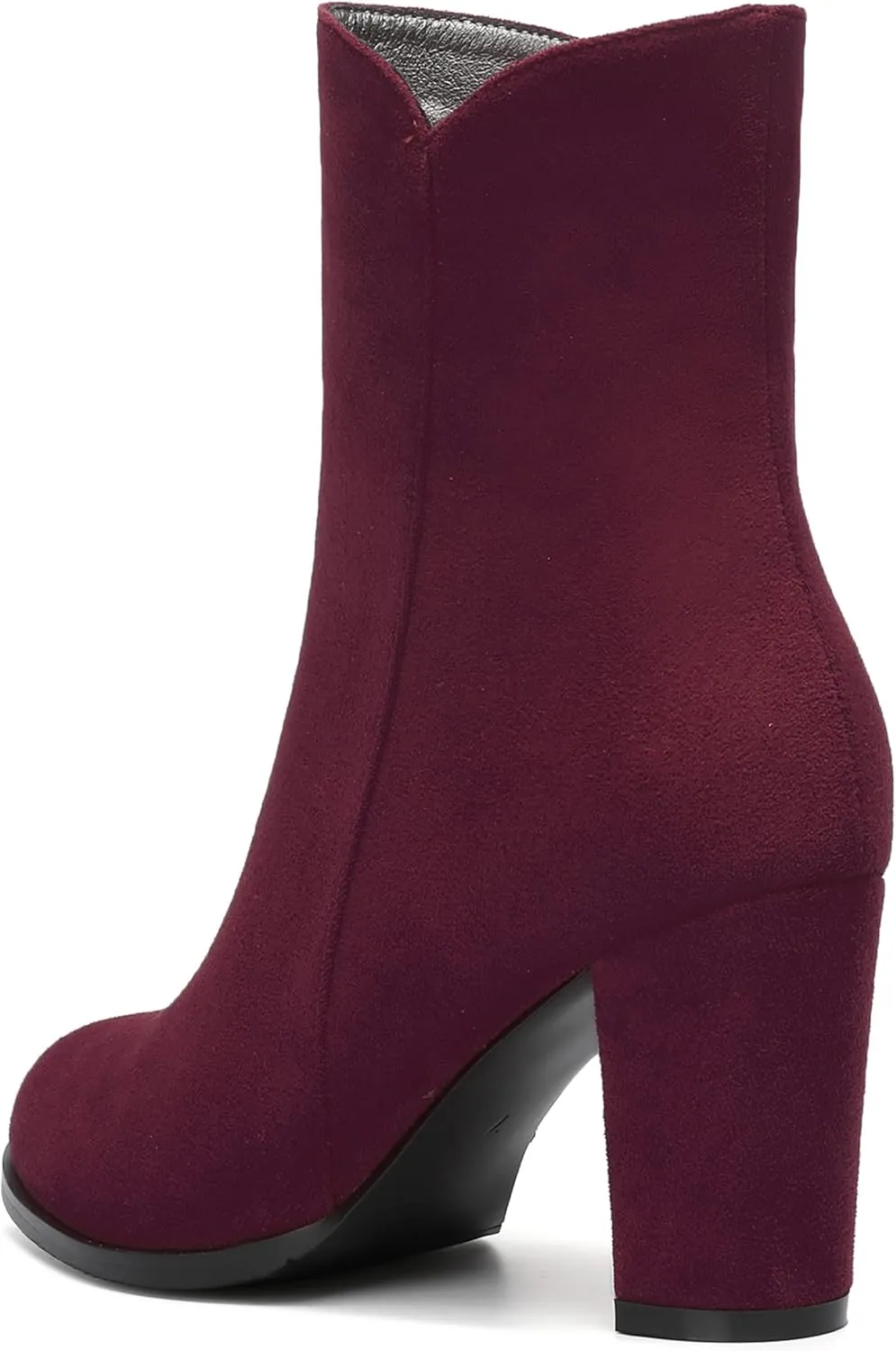 MERRORI Womens Round Toe Office Suede Zip Booties Work Casual Chunky High Heel Zip High Boots 3.3 Inch