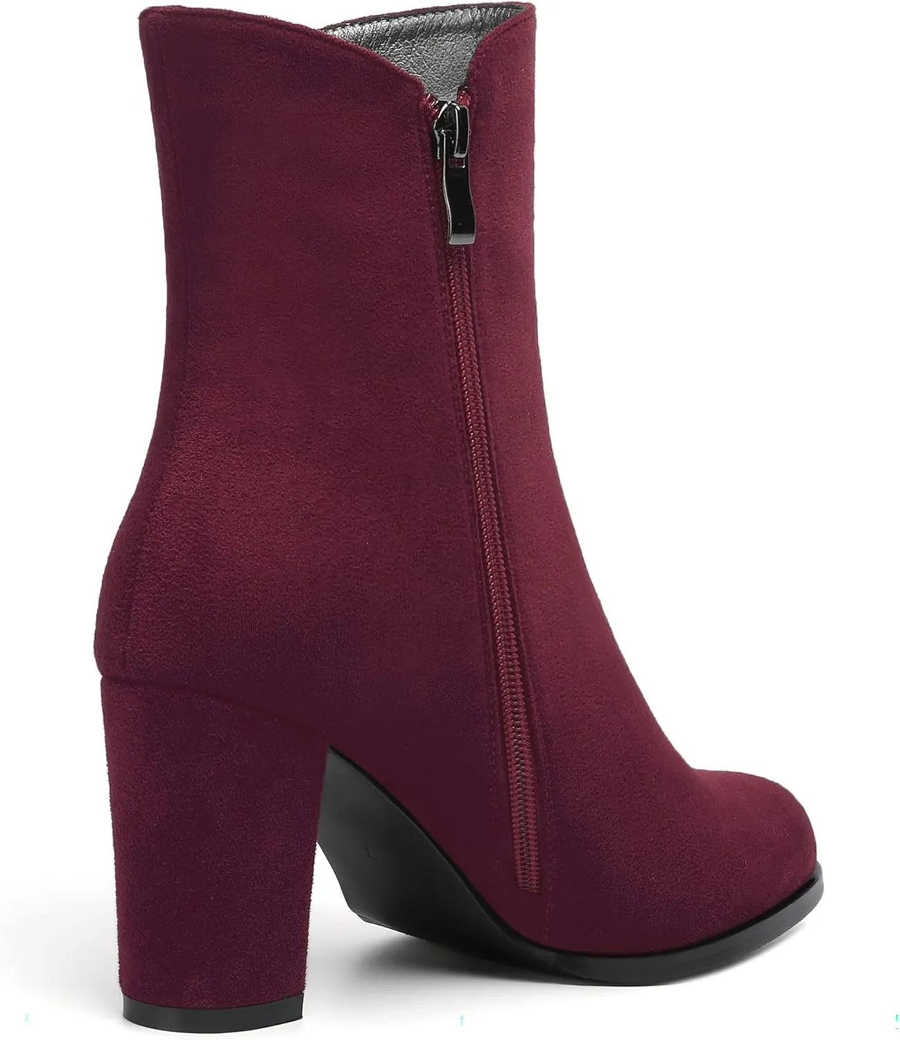 MERRORI Womens Round Toe Office Suede Zip Booties Work Casual Chunky High Heel Zip High Boots 3.3 Inch