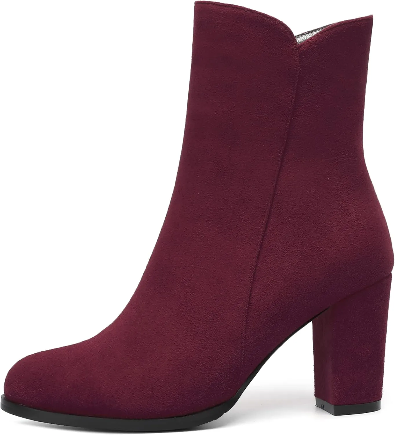 MERRORI Womens Round Toe Office Suede Zip Booties Work Casual Chunky High Heel Zip High Boots 3.3 Inch