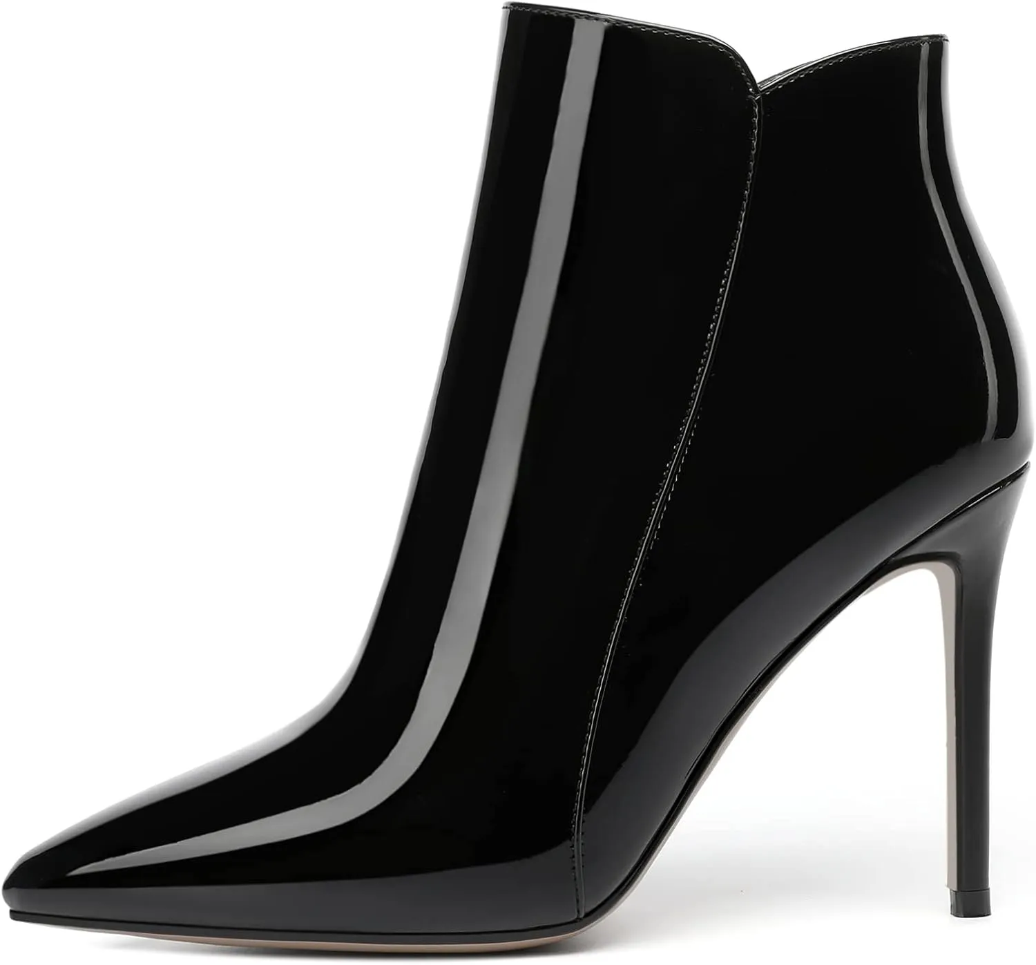 MERRORI Womens Zip Pointed Toe Solid Casual Dating Patent Stiletto High Heel Ankle High Boots 4 Inch