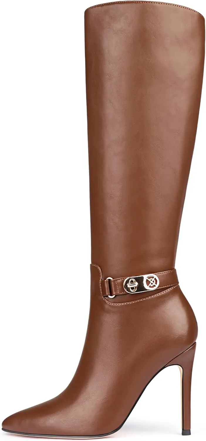 MERUMOTE Stiletto Knee High Boots Women Sexy Pointed Toe Zipper High Heels Boots