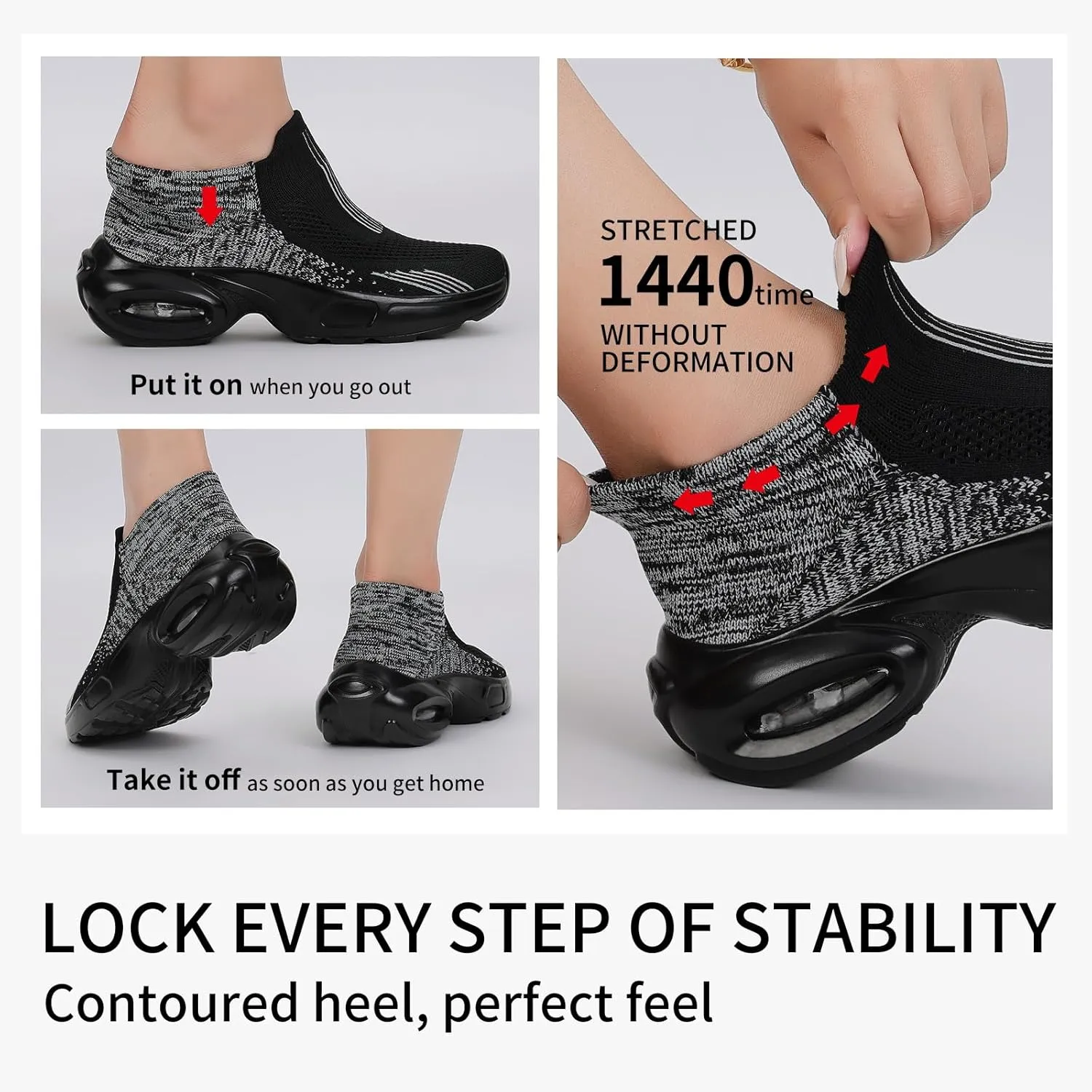 Mesh Sneakers for Women - Non Slip, Slip On, Sock Sneakers - Light Weight, Air Cushion Running, Work Shoes