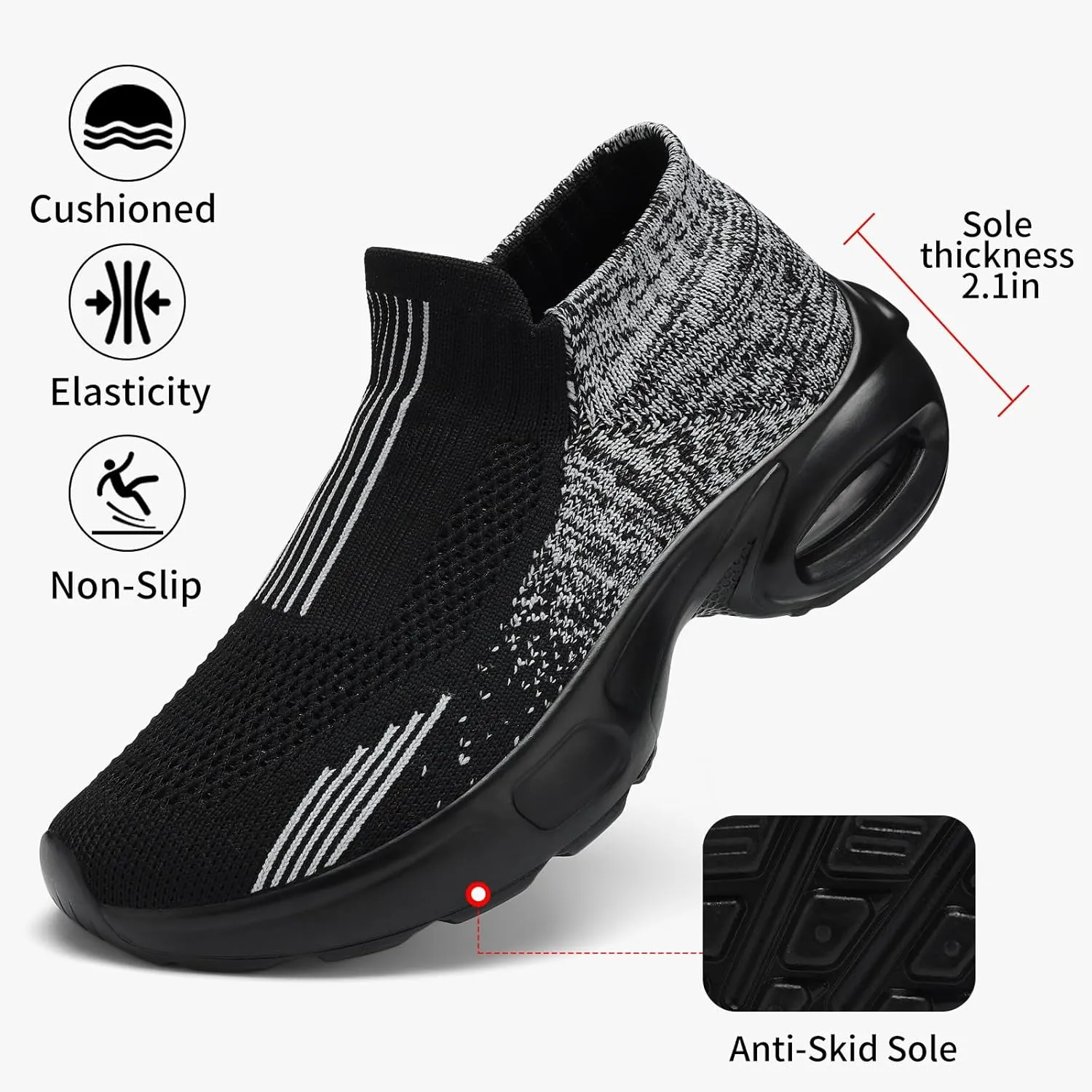 Mesh Sneakers for Women - Non Slip, Slip On, Sock Sneakers - Light Weight, Air Cushion Running, Work Shoes