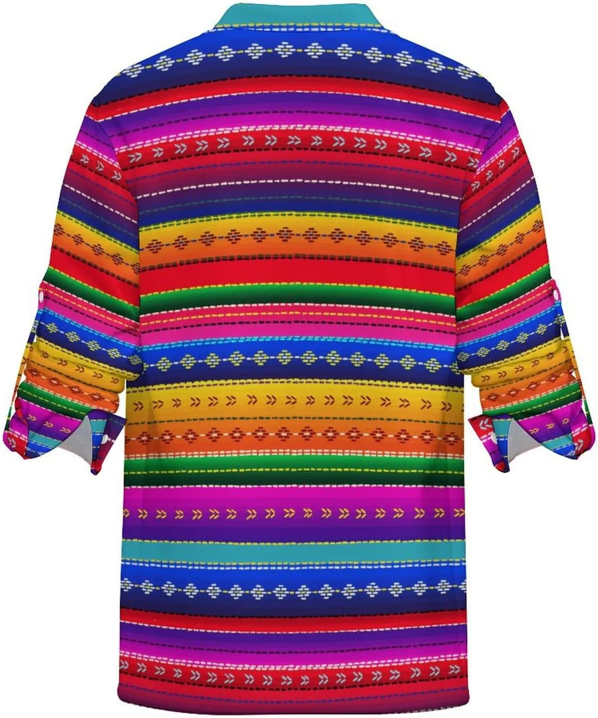 Mexican Stripes Shirt Womens Casual Long Sleeve Dress Shirt Rope Weaving Clothings V-Neck Fit Shirts Blouse