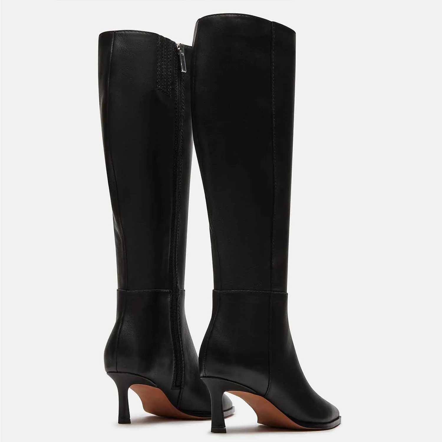 MICIFA Burgundy Kitten Heel Knee High Boots for Women Side Zipper Tall Leather Boots Pointed Toe Fall Dress Boots