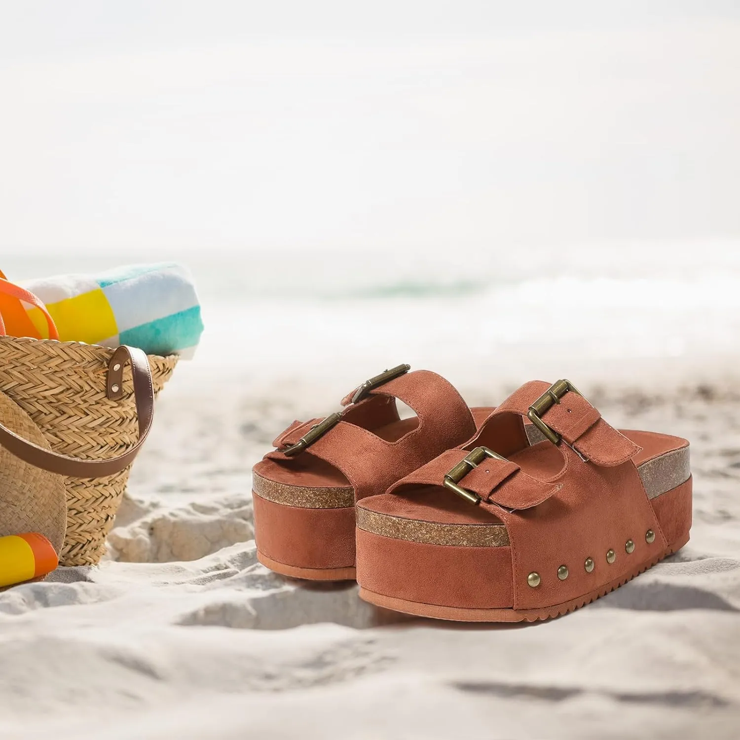 mikarka Raffia Platform Sandals for Women 2025: Resort Womens Sandals Comfortable - Summer Beach Sandals Buckle Straps Espadrilles Flatform Slides Mules