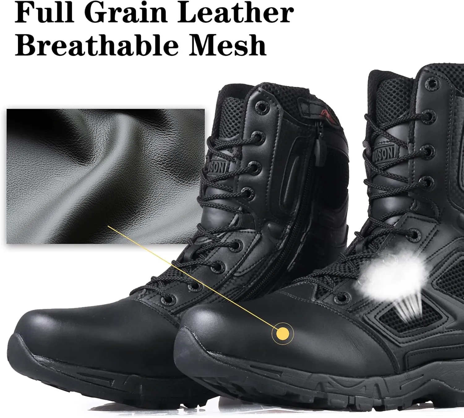 Military Boots for Men YKK Zipper Tactical Boots Lightweight Work Boots Breathable Desert Boots Comfortable Walk Boots Hiking Boots Security Boots