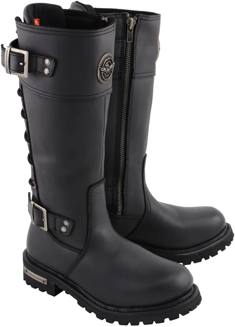 Milwaukee Leather Women's Tall Knee-High Premium Leather Motorcycle Riding Biker Boots Collection MBL - 8.5