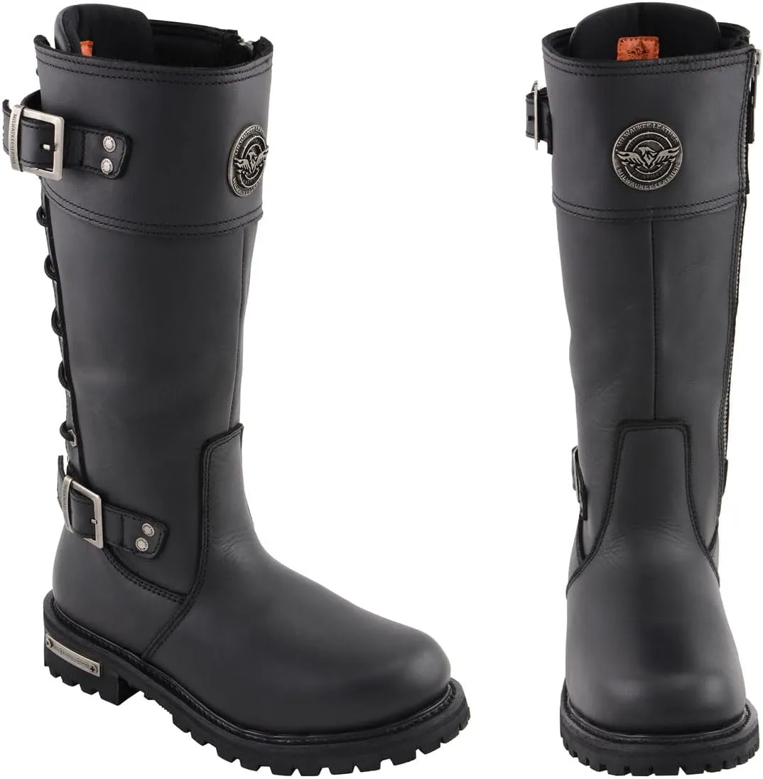 Milwaukee Leather Women's Tall Knee-High Premium Leather Motorcycle Riding Biker Boots Collection MBL - 8.5