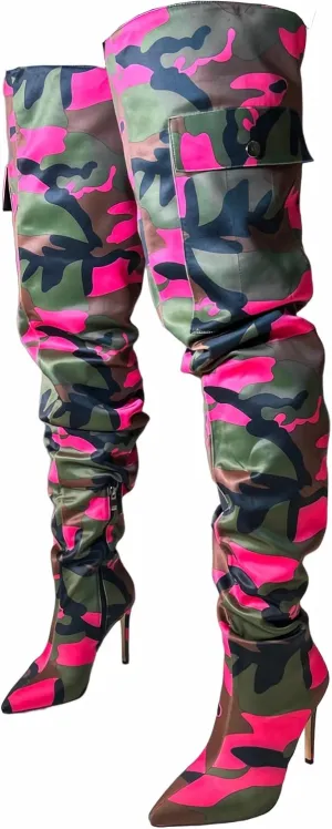 MissHeel Camo High Heel Thigh High Boots