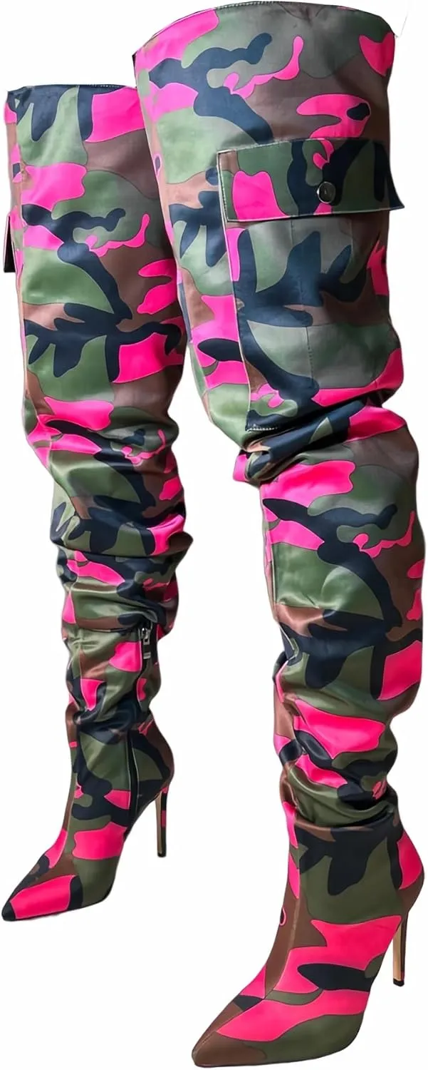 MissHeel Camo High Heel Thigh High Boots