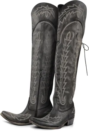 MissHeel Over the Knee Cowboy Boots for Women Adjustable Thigh High Cowgirl Boots