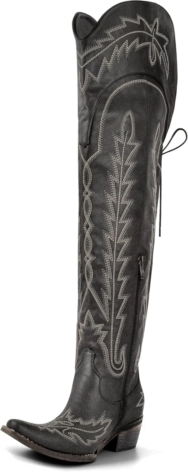 MissHeel Over the Knee Cowboy Boots for Women Adjustable Thigh High Cowgirl Boots
