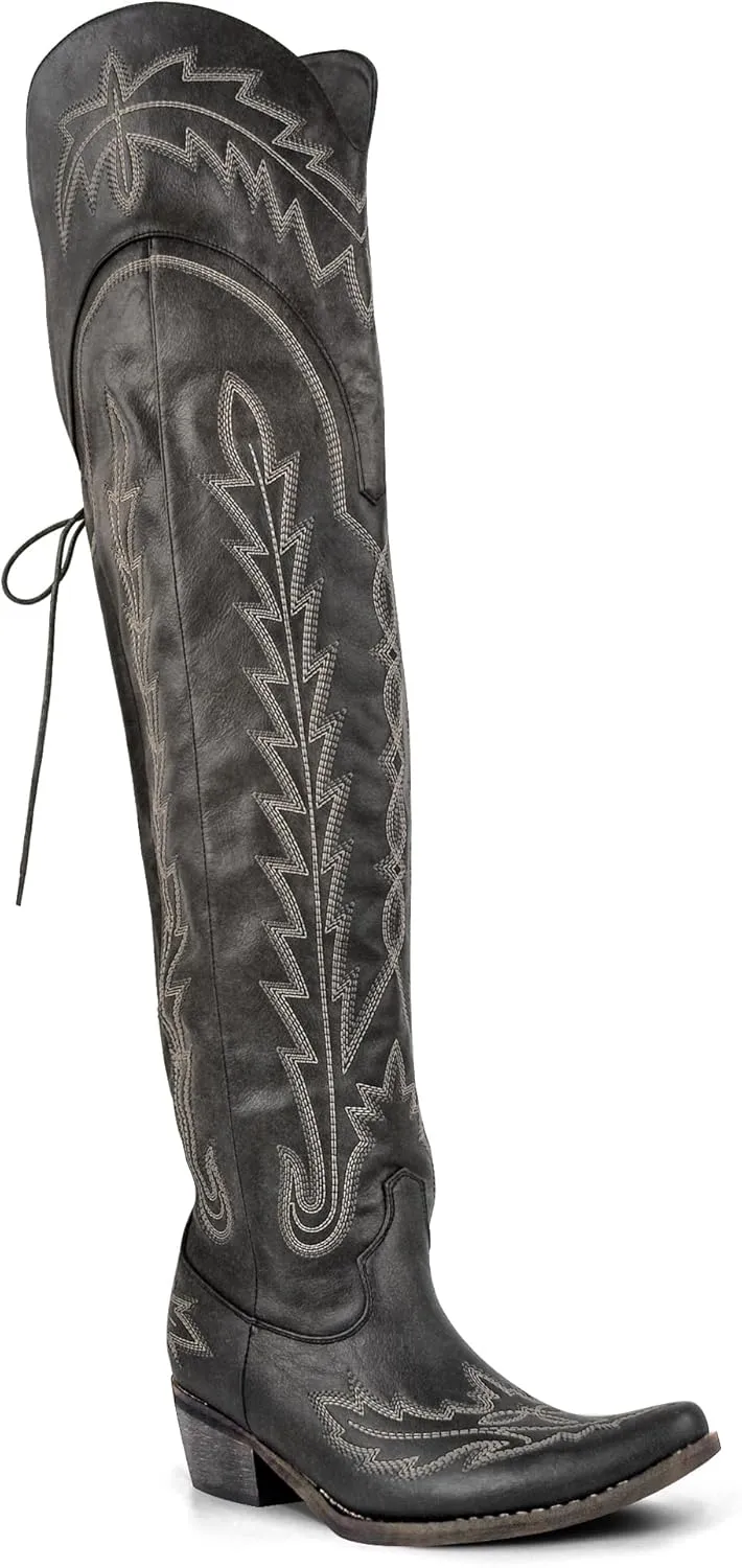 MissHeel Over the Knee Cowboy Boots for Women Adjustable Thigh High Cowgirl Boots