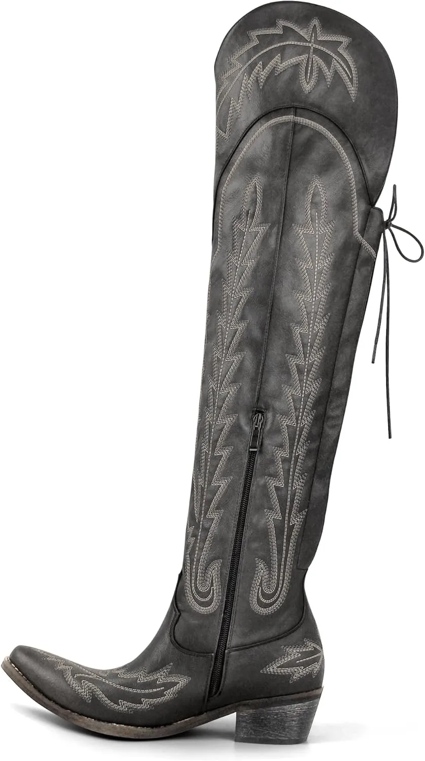 MissHeel Over the Knee Cowboy Boots for Women Adjustable Thigh High Cowgirl Boots