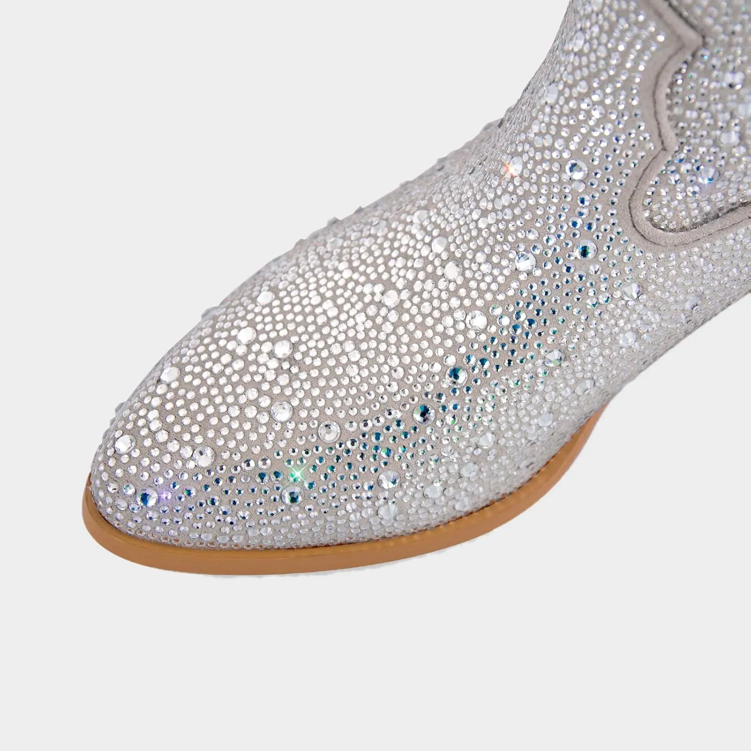 MissHeel Sparkly Rhinestones Knee High Boots Chunky Heels