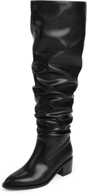 Modatope Knee High Boots for Women Chunky Heel Pull on Womens Slouchy Tall Boots Block Heel Thigh High Boots for Women