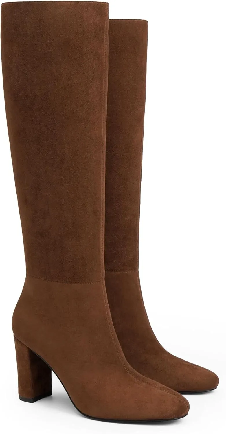 Modatope Knee High Boots for Women Chunky Heel Rounded Toe Womens Tall Boots