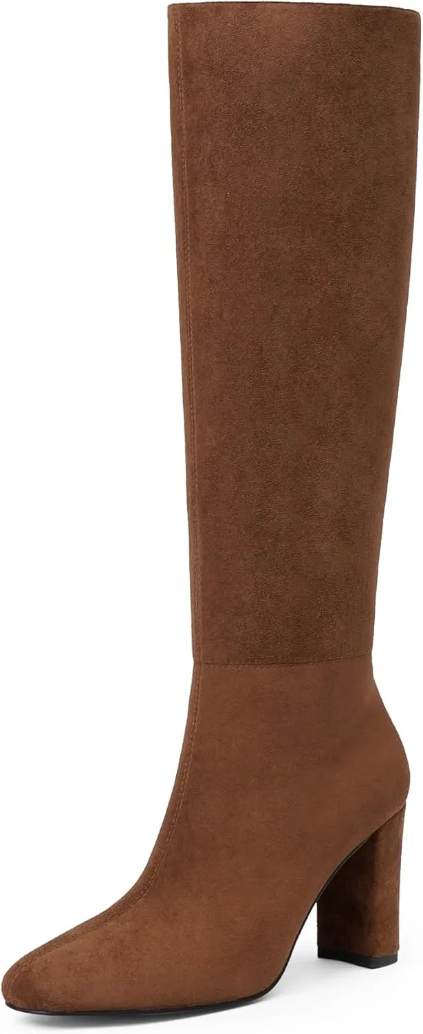 Modatope Knee High Boots for Women Chunky Heel Rounded Toe Womens Tall Boots