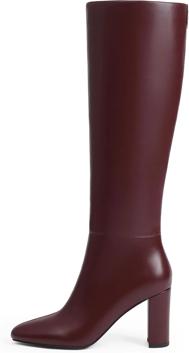 Modatope Knee High Boots for Women Chunky Heel Rounded Toe Womens Tall Boots