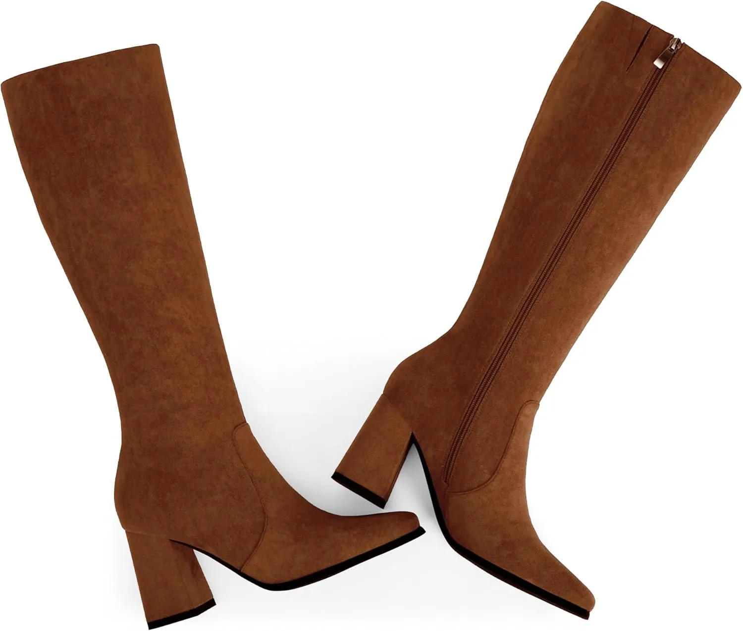 Modatope Knee High Boots Women Chunky Heel Square Toe Tall Boot for Women High Heel Side Zipper Long Boots