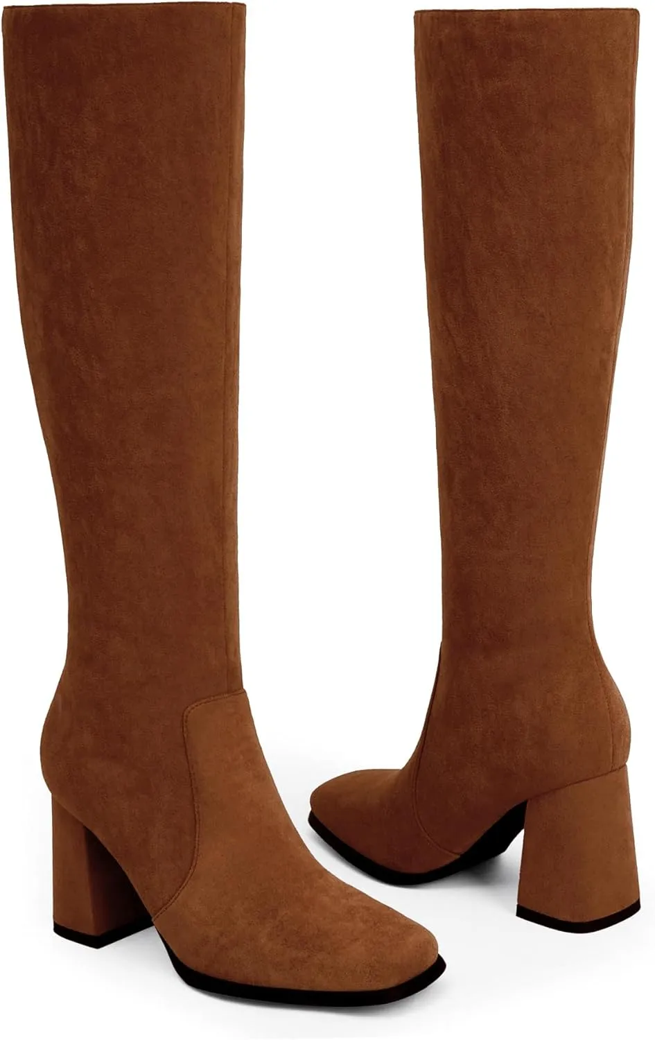 Modatope Knee High Boots Women Chunky Heel Square Toe Tall Boot for Women High Heel Side Zipper Long Boots
