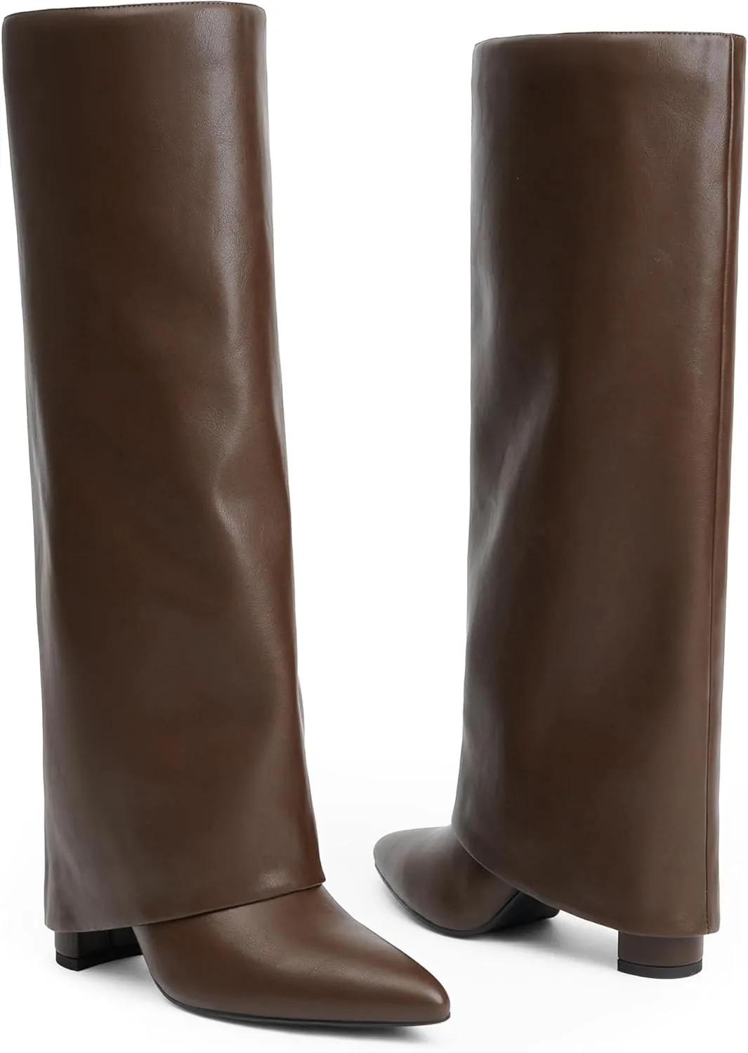 Modatope Knee High Boots Women Fold Over Knee High Boots Chunky High Heels Long Boots Zipper Pointed Toe Dress Tall Boots for Women