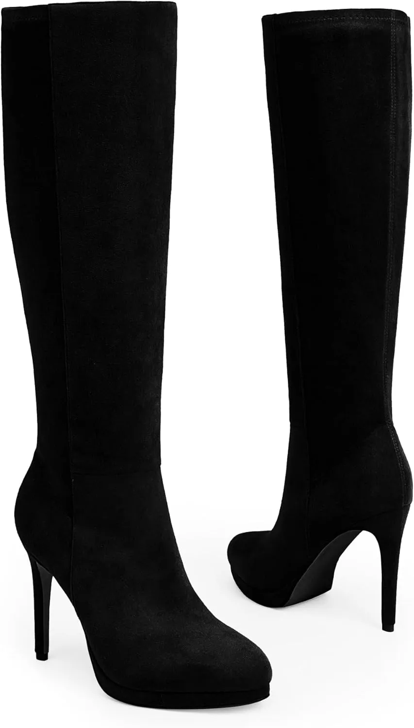 Modatope Knee High Boots Women Platform Boots Pointed Toe Tall Boots 4 In Stiletto High Heel Long Boots Side Zipper Dress Knee High Boots