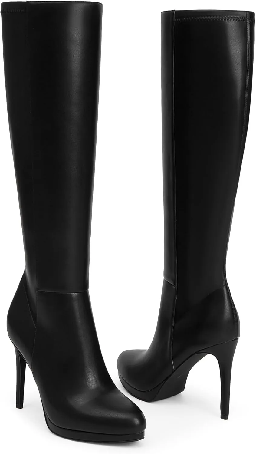 Modatope Knee High Boots Women Platform Boots Pointed Toe Tall Boots 4 In Stiletto High Heel Long Boots Side Zipper Dress Knee High Boots
