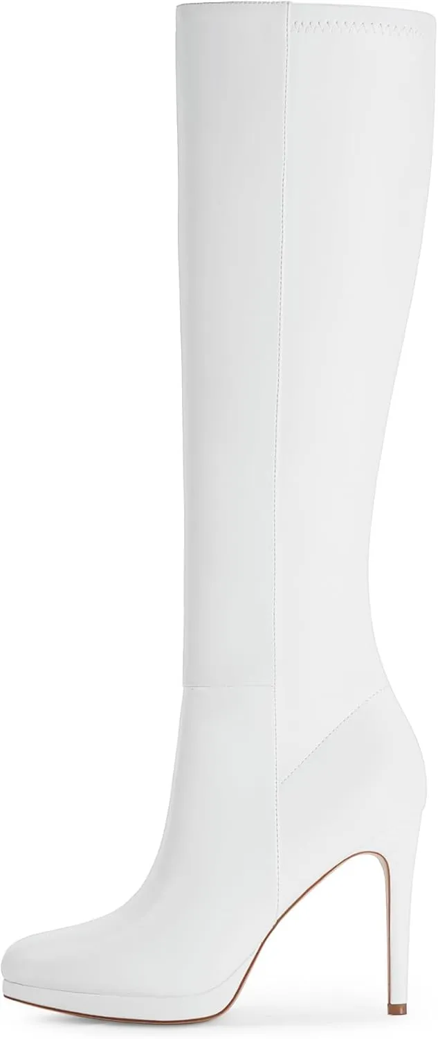 Modatope Knee High Boots Women Platform Boots Pointed Toe Tall Boots 4 In Stiletto High Heel Long Boots Side Zipper Dress Knee High Boots
